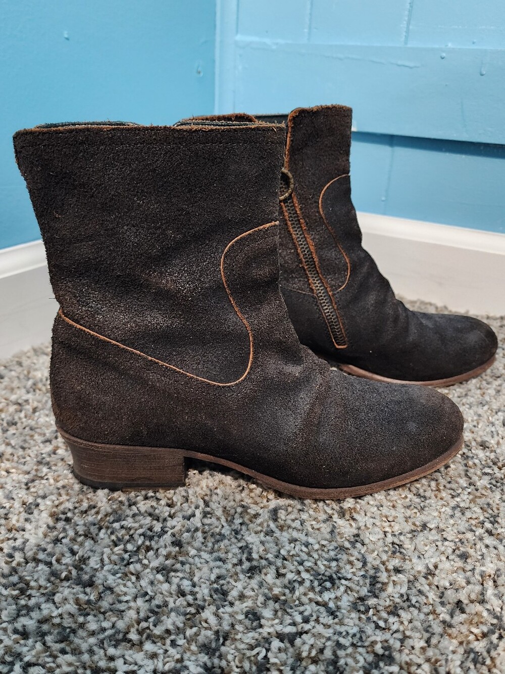 Fiorentini Baker Boots US Size 6.5 Black/ Brown Leather  Zip Ankle Boot Italy